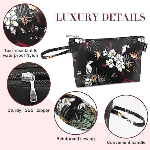 Gloppie Small Makeup Bag Summer Sunscreen Bag Cosmetic Bag for Purse Travel Make up Bags for Women Zipper Makeup Pouch White Flower