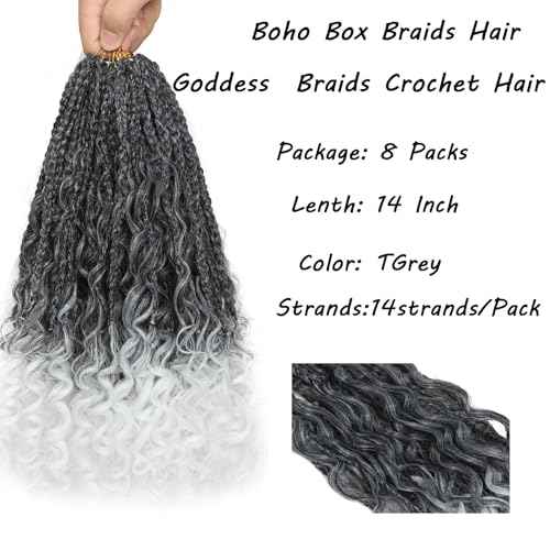 Goddess Box Braids Crochet Hair 14inch 112 Stands Boho Crochet Box Braids with Curly Ends 8 Packs Boho Box Braids Crochet Hair for Black Women Pre Looped Boho Box Braids Crochet Hair Extensions