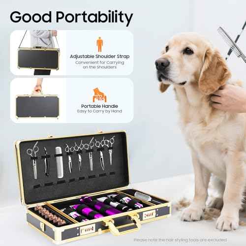 Barber Carrying Case - Sturdy Portable Storage for Clippers, Scissors, and Salon Tools - Multi-Space Organizer with Combination Lock - for Barbers, Stylists, and Groomers (Black, Golden)