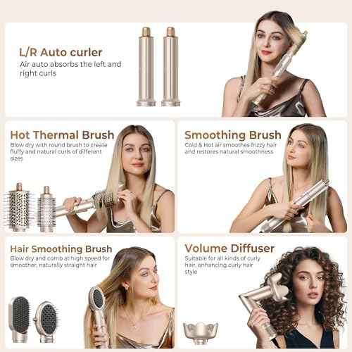 Ukliss 8 in 1 Hair Dryer Brush & Multi Hot Air Styler?Foldable 110,000 RPM Blow Dryer Brush Tool Set with Diffuser Auto-Wrap Curler for Fast Drying Curling Straightening Hair Daily Styling (1.25'')