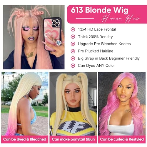 613 Lace Front Wigs Human Hair 200 Density Blonde Wig Human Hair 613 Straight Frontal Wigs Human Hair Pre Plucked For Women 13x4 Honey Blonde HD Lace Frontal Wig 24 Inch