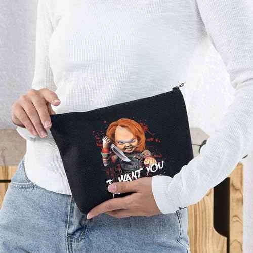 BWWKTOP Evil Doll Cosmetic Makeup Bag Murderous Toy Gifts I Want You For My Soul Zipper Travel Bags Killer Doll Merch (for My Soul)