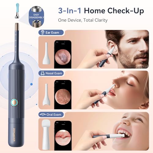 Ear Wax Removal Tool Kit: ZERONDER Ear Cleaner with Camera 1080P HD - Ear Canal Cleaning with 6 LED Lights for Adults & Kids