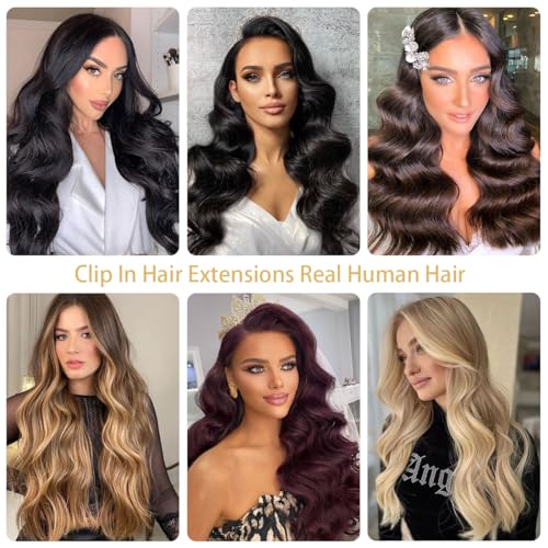 Clip in Hair Extensions Real Human Hair 24 Inch Natural Black Invisible Seamless Clip in Hair Extensions Human Hair, 8Pcs Double Weft Remy Hair Extension Real Human Hair for Women 90g (24Inch 1B#)