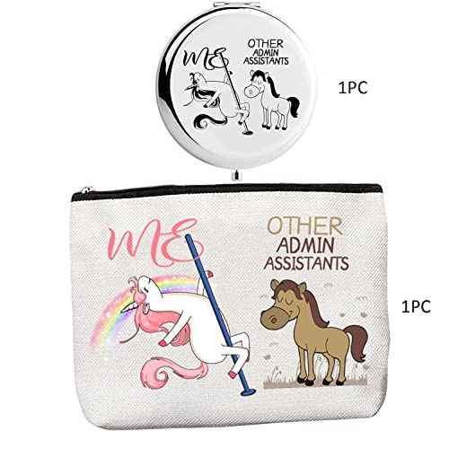 Christmas Gifts for Admin Assistants,Admin Assistants Zipper Makeup Bag Cosmetic Pouch,Assistants Travel Toiletry Pouch Organizer Bag,Admin Assistants Compact Mirror,Administrative Assistants Gift