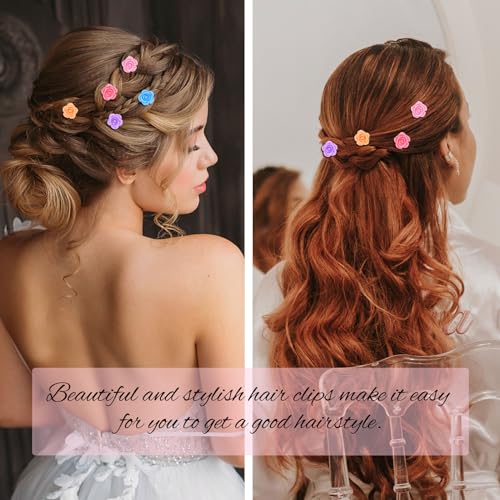 YISSION Mini Rose Flower Hair Clips and Barrettes - 20Pcs Cute Small Colorful Hair Pins for Women's Bridal & Wedding Hair Accessories