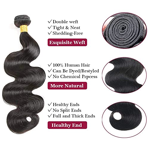 12A Human Hair Bundles 18 20 22 Inch Body Wave Bundles Human Hair 100% Unprocessed Brazilian Virgin Weave 3 Bundles Human Hair Extensions Natural Color