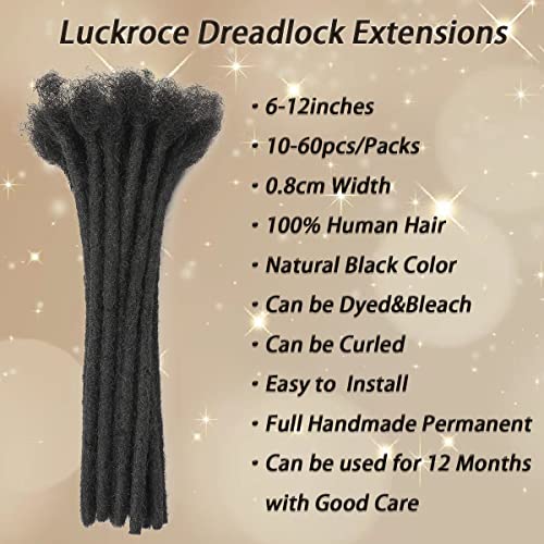 0.8cm Width 12 Inch 30 Strands 100% Human Hair Dreadlock Extensions for Men/Women/Kids 0.8cm Width Full Hand-made Permanent Dread Loc Extensions Human Hair Can be Dyed and Bleached