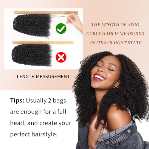 Afro Kinky Curly Clip Ins Human Hair 4C Hair Clip in Extensions Real Natural Human Hair for Black Women 8 pecs with 20 Clips 120g Natural Black Color 24 Inch