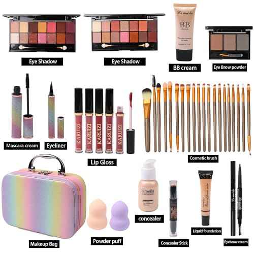 Makeup Set for Girls, Rainbow Makeup Kit, Beauty Boxes with Brushes and Cosmetics, Fashionable Makeup Case Organizer, Pink