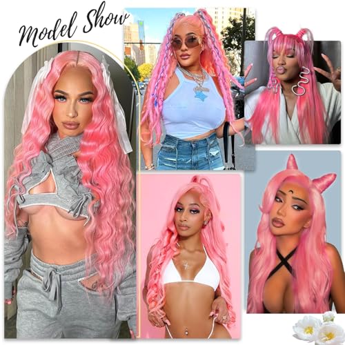 Pink Human Hair Wig 200 Density Body Wave HD Lace Front Wigs Human Hair Pre Plucked with Baby Hair Lace Front Wig 13x4 Lace Frontal Wigs Real Hair Wigs for Women 22 Inch