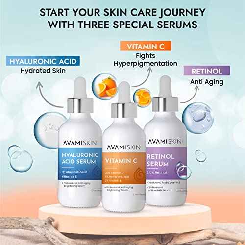 3-Piece Skin Serum Set - Vitamin C, Hyaluronic Acid, Retinol - Unisex - 1 fl. Oz