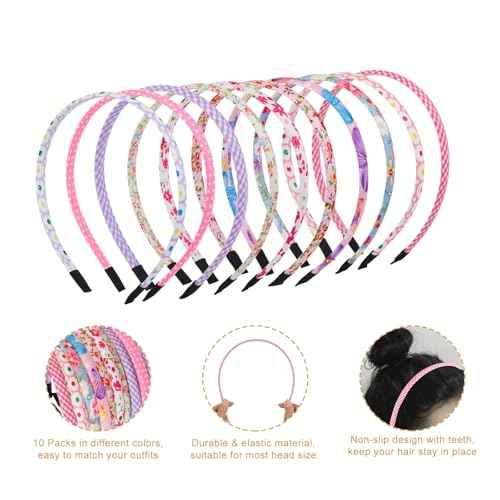 WOVOWOVO 10 Packs Headbands for Girls Thin Girl Headband Toddler Kids Baby Cute Hair Accessories Head Bands for Girls Hair Floral Cloth Fabric Coverd Hairband Birthday Gifts Party Favors