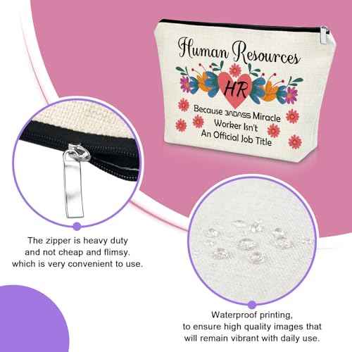 Sazuwu Human Resources Makeup Bag Thank You Gifts for Hr Worker Office Accessories Gifts for Women Cosmetic Organizer Bag Travel Employee Coworkers Christmas Birthday Retirement Present