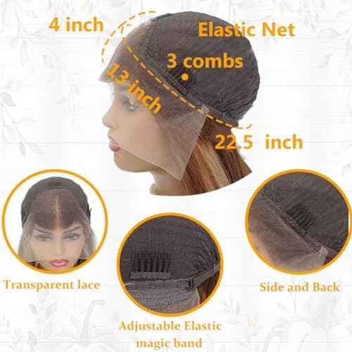 Azkiu Highlight Ombre Lace Front Wig Human Hair 13x4 HD 4/27 Honey Blonde lace frontal Wigs Pre Plucked with Baby Hair 150% Density Colored Body Wave Lace Front wig Human Hair Natural Hairline 14Inch