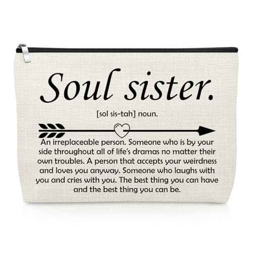 Soul Sister Gifts for Women Best Friends Cosmetic Bag Inspirational Friendship Gifts for Women Bff Bestie Makeup Bag Thank You Present for Sister Best Friend Bestie Christmas Travel Pouch