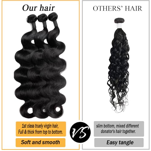 Miss Lee Body Wave Bundles Human Hair 18 20 22Inch 100% Unprocessed 12A Brazilian Virgin Raw Bundles Human Hair 3 Quick Weave Glossy Hair Bundles for Black Women Hair Extensions Real Natural Color