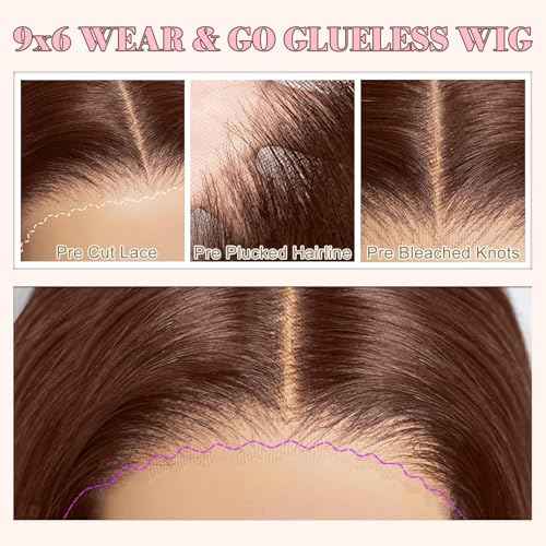 26 Inch Chocolate Brown Lace Front Wig Human Hair 220 Density 9x6 HD Lace Brown Wear and Go Glueless Wigs Pre Plucked Pre Cut Dark Brown Wig Human Hair Straight Glueless Wig for Women