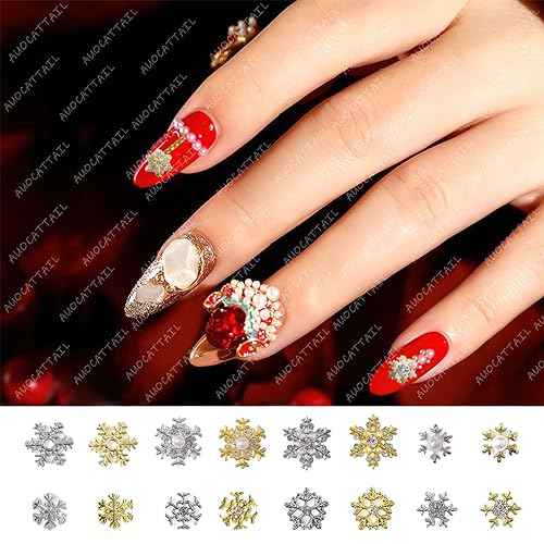 AUOCATTAIL 32PCS Snowflake Nail Rhinestones Christmas Nail Art Charm 3D Gems Crystals Diamonds Accessories for DIY Manicure Craft