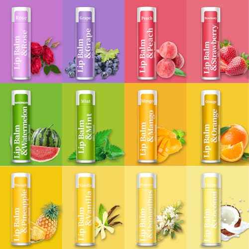250 Pcs Lip Balm Bulk,12 Fruit Flavored Natural Bulk Lip Balm, Lip Balms Pack with Vitamin E, Lip Balms Gift Set Women Stocking Stuffers Party Favors, Moisturizing&Soothing(4.2g/0.15oz)