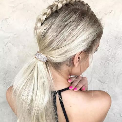 YISSION Hair Ties, 4Pcs Sparkly Rhinestone Scrunchies & Ponytail Holders, Premium Quality Hair Elastics with Crystal, Fancy Hair Accessories for Women Girls, Silver