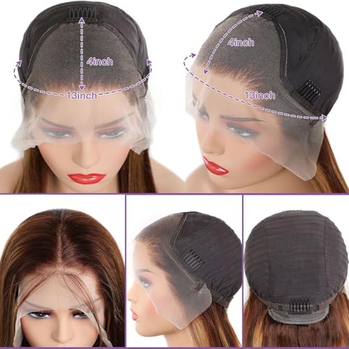 Lemoda Outlet Deal 13x4 Highlight Body Wave Human Hair Lace Front Wigs Ombre 4/27 Lace Frontal Wig 22Inch 180 Density Virgin Human Hair Wigs Natural Hairline