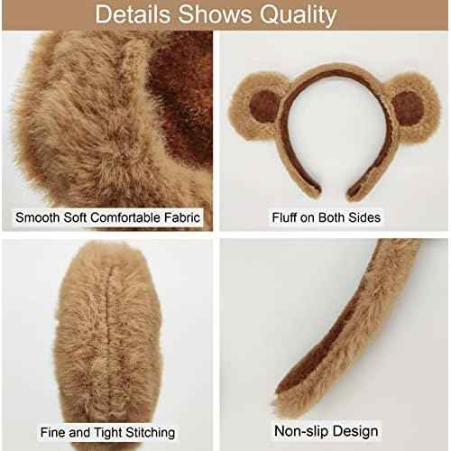 SIOTMERA Brown Bear Ears Cute Headband Fluffy Hairband Animal Head Wear for Party Celebrations Trips Decoration Cosplay Dress up Costume Makeup Washing Face Adults Womens Gift, 2 packs