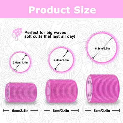 Self grip hair roller set,18 pcs,Hair rollers with hair roller clips and comb,Salon hairdressing curlers,DIY Hair Styles, Sungenol 3 Sizes Rose red Hair Rollers in 1 set