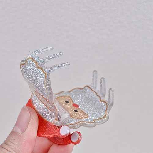 Santa Claus Christmas Hair Claw Clips - Cute Red Hat Glitter Resin Hair Claw Clips for Women, 1Pcs