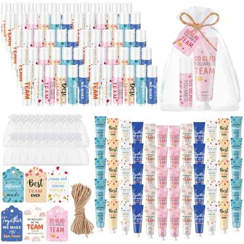 72set/288pcs Best Team Ever Gifts for Coworkers Employee Appreciation Gifts Christmas Party Favors Christmas Stocking Stuffers Inspirational Travel Hand Lotion and Lip Balm Set for Women