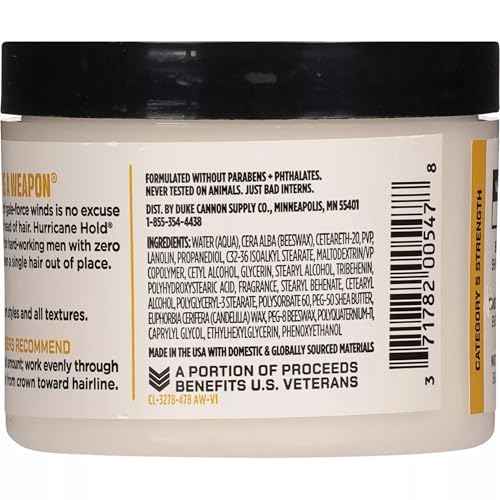 Duke Cannon Hurricane Hold Pomade ? 4.6 oz ? Extra Strong Hold, No Shine, Water-Based for Easy Washout, Long-Lasting Hair Control