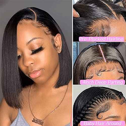 LICHANG 13x4 HD Lace Front Bob Wigs 14 Inch Straight Bob Wig Human Hair