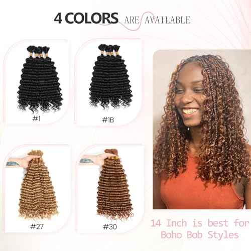 Urbeauty Human Braiding Hair for Bob Braids, Deep Wave Bohemian Hair for Braiding, 14 in Bulk Knotless Boho Locs, Boho Twist, Gypsy, Goddess, Curly, Micro, No Weft #30