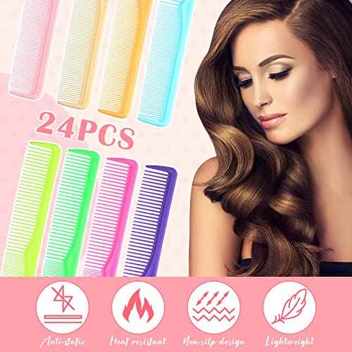 Meanplan Carbon Fiber Hair Cutting Combs - 24 Pieces Fine and Wide Tooth Professional Barber Combs for Men and Women (Light Color)