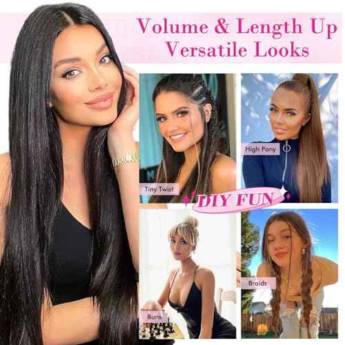 REECHO Hair Extensions, 11PCS Clip in Hair Extensions 24" Long Straight hair extensions HE005 Natural Soft Synthetic Hairpieces for Women ? Black
