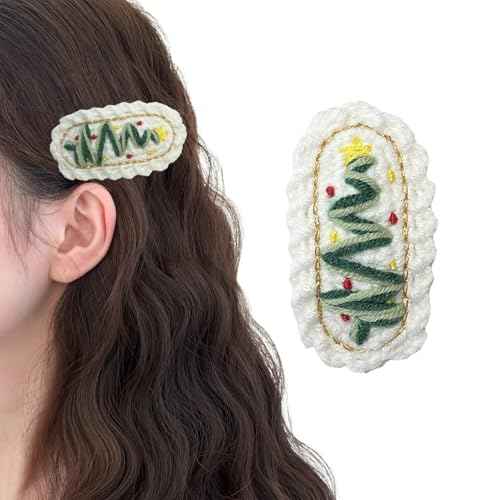 Christmas Hair Clips, 2.7 inch Crochet Kit Hair Barrettes, Cute Snap Clip, Christmas Tree Hair Accessories for Women Girls