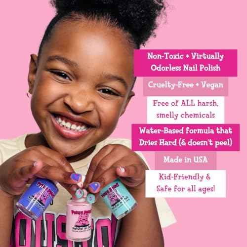 Piggy Paint | 100% Non-Toxic Girls Nail Polish | Safe, Cruelty-free, Vegan, & Low Odor for Kids | All the Heart Eyes (3 Polish + Nail Art Gift Set)