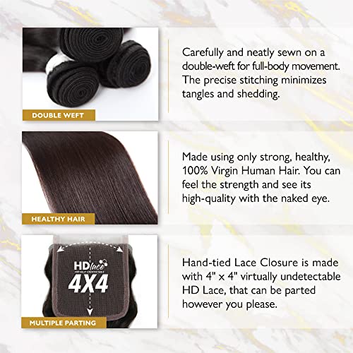 Sensationnel Empire bundles multi - straight with 4x4 closure 10a tangle shed free human hair for weaving and sew in styles (12 14 16 Inch, NATURAL)