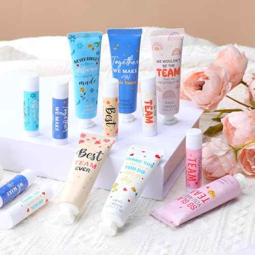72set/288pcs Best Team Ever Gifts for Coworkers Employee Appreciation Gifts Christmas Party Favors Christmas Stocking Stuffers Inspirational Travel Hand Lotion and Lip Balm Set for Women