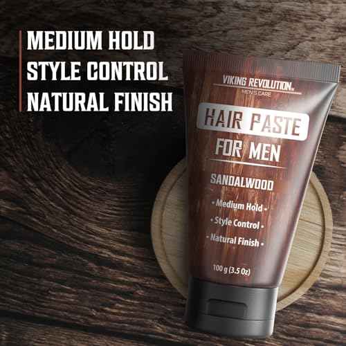 Viking Revolution Hair Paste for Men - Sandalwood Scented Texture Paste - Medium Hold, Natural Finish - Matte Look, Easy Wash Out, Non-Greasy Styling Cream for All Day Control (3.5oz)