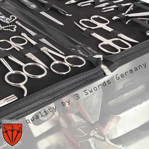 3 Swords Germany - Brand Quality 23 Piece Manicure Pedicure Grooming kit Set for Professional Finger & Toe Nail Care Tweezers File Clipper Fashion Leather case in Gift Box, Made by 3 Swords (0293)