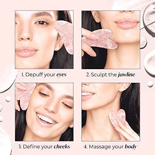 PLANTIFIQUE Rose Quartz Gua Sha Tool ? Anti-Aging Face Massager & Jawline Shaper for Skincare Routine ? Facial Massage & Skin Care Gift