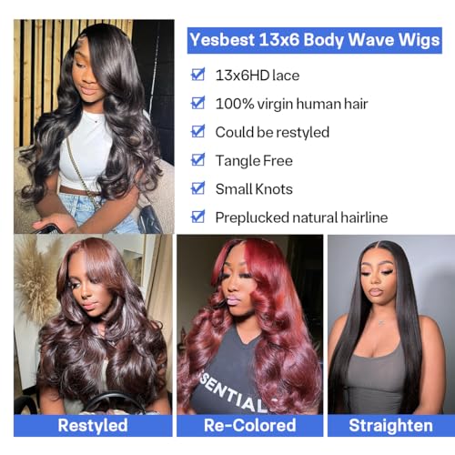 13x6 Body Wave Lace Front Wig Human Hair 180% Density Glueless Lace Front Wigs Human Hair Pre Plucked Frontal Wig Body Wave Human Hair Wigs for Women HD Lace Front Wigs 26 Inch