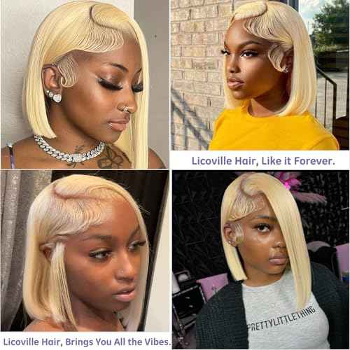 Licoville 8 Inch 613 Blonde Bob Wig Human Hair 13x4 Lace Front Wigs for Black Women Pre Plucked 180% Density HD Bob Wig
