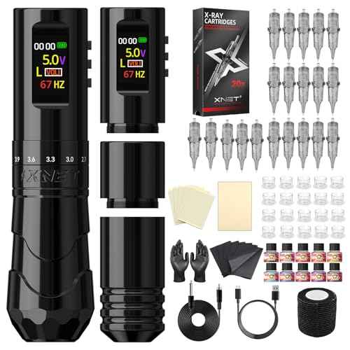 Tattoo Gun Kit£¬Xnet Void Tattoo Machine with 7 Adjustable Strokes, Professional Tattoo Guns with Extra 1800 mAh Battery£¬20pcs X-ray Mixed Sizes Cartridge Needles for Tattoo Artists