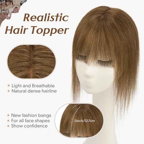 Rich Choices Hair Toppers for Women Real Human Hair 100% Human Hair Toppers for Women Clip in Silk Base Remy Hair Topper 7 Inch honey brown