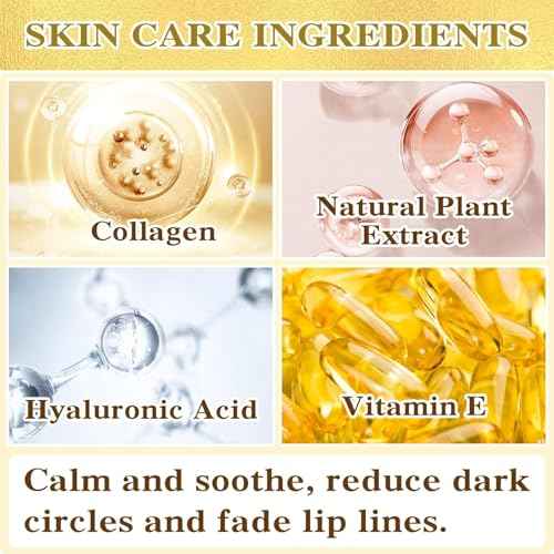 Eye Mask And Lip Mask Set, 15 Pair Gold Eye Mask And 15 Pcs Pink Lip Mask for Moisturizing, Under Eye Patches and Lip Pads,Collagen Crystal Lip Mask Set for Moisturizing