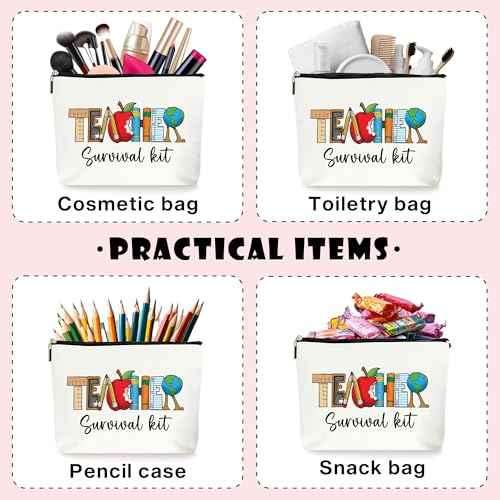 Teacher Survival Kit Zipper Pouch Cosmetic Makeup Bags, First Year Teacher Must Haves, Supplies for Teachers, Teacher Pouch, Teachers Appreciation Gifts. (062)
