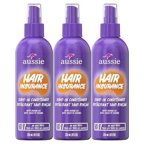 Aussie Hair Insurance Leave-In Conditioner Spray, Frizz Control, Softening with Jojoba & Sea Kelp, Moisturizing Treatment for All Hair Types, Juicy Citrus, 8 Fl Oz Each, Triple Pack