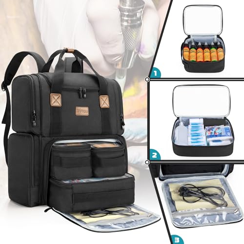 BAFASO Tattoo Backpack with 3 Inner Removable Pouches, Tattoo Case Holds Tattoo Stencil Printer and Tattoo Supplies (Bag Only), Black
